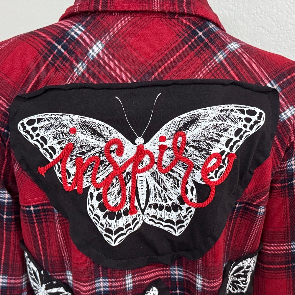 Upcycled Plaid Butterfly Crop Shirt - Picture 2 of 6
